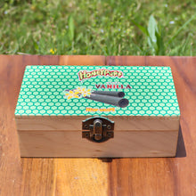Load image into Gallery viewer, HONEYPUFF Handmade Tobacco Smoking Herb with Green Lid Cover, Lockable Wooden Box, 5.4” x 2.8” x 2.0” Size Storage Box
