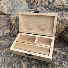 Load image into Gallery viewer, HONEYPUFF Handmade Tobacco Smoking Herb with Purple Lid Cover, Lockable Wooden Box, 5.4” x 2.8” x 2.0” Size Storage Box