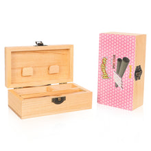 Load image into Gallery viewer, HONEYPUFF Handmade Tobacco Smoking Herb with Pink Lid Cover, Lockable Wooden Box, 5.4” x 2.8” x 2.0” Size Storage Box