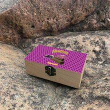 Load image into Gallery viewer, HONEYPUFF Handmade Tobacco Smoking Herb with Purple Lid Cover, Lockable Wooden Box, 5.4” x 2.8” x 2.0” Size Storage Box