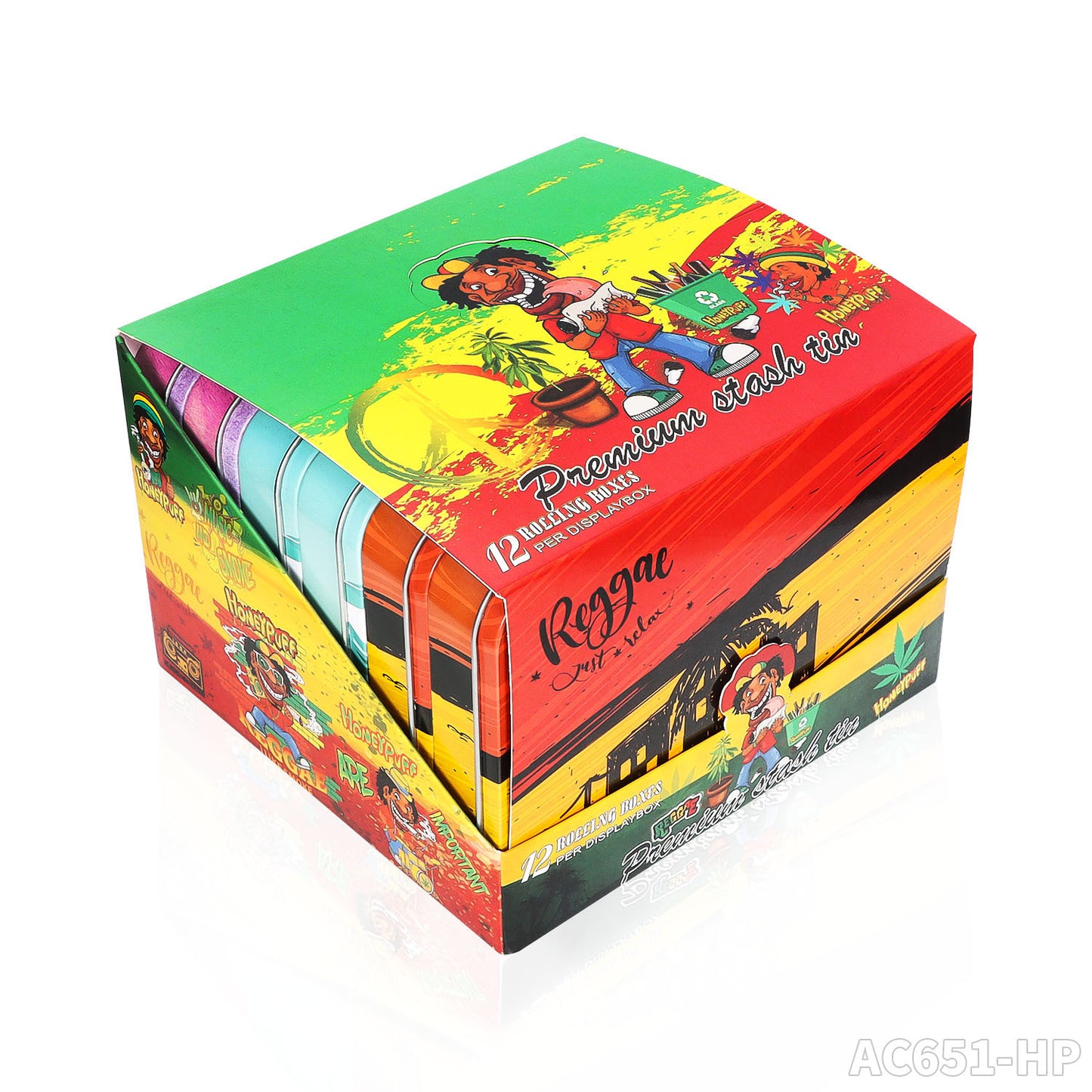Boîte à tabac portable en fer blanc Honeypuff 102 x 83 mm, boîte à herbes multicolore, accessoires pour cigarettes