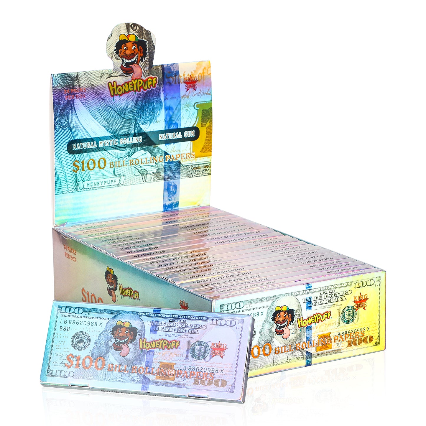 HONRYPUFF 100 Dollar Rolling Papers, King Size Cigarette Rolling Papers, Slow Burning & Natural Gum Rolling Papers 24 PCS