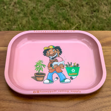 Load image into Gallery viewer, HONEYPUFF Pink Color Tinplate Metal Rolling Tray, 7” x 5.5” Size Portable Cigarette Rolling Paper Tray, Smooth Rounded Edge Rolling Paper Tray