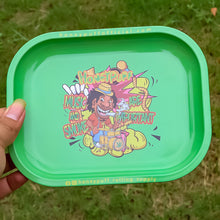 Load image into Gallery viewer, HONEYPUFF Green Color Tinplate Metal Rolling Tray, 7” x 5.5” Size Portable Cigarette Rolling Paper Tray, Smooth Rounded Edge Rolling Paper Tray