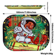 Load image into Gallery viewer, HONEYPUFF Multi Color Tinplate Metal Rolling Tray, 180*140 Size Portable Cigarette Rolling Paper Tray, Smooth Rounded Edge Rolling Paper Tray