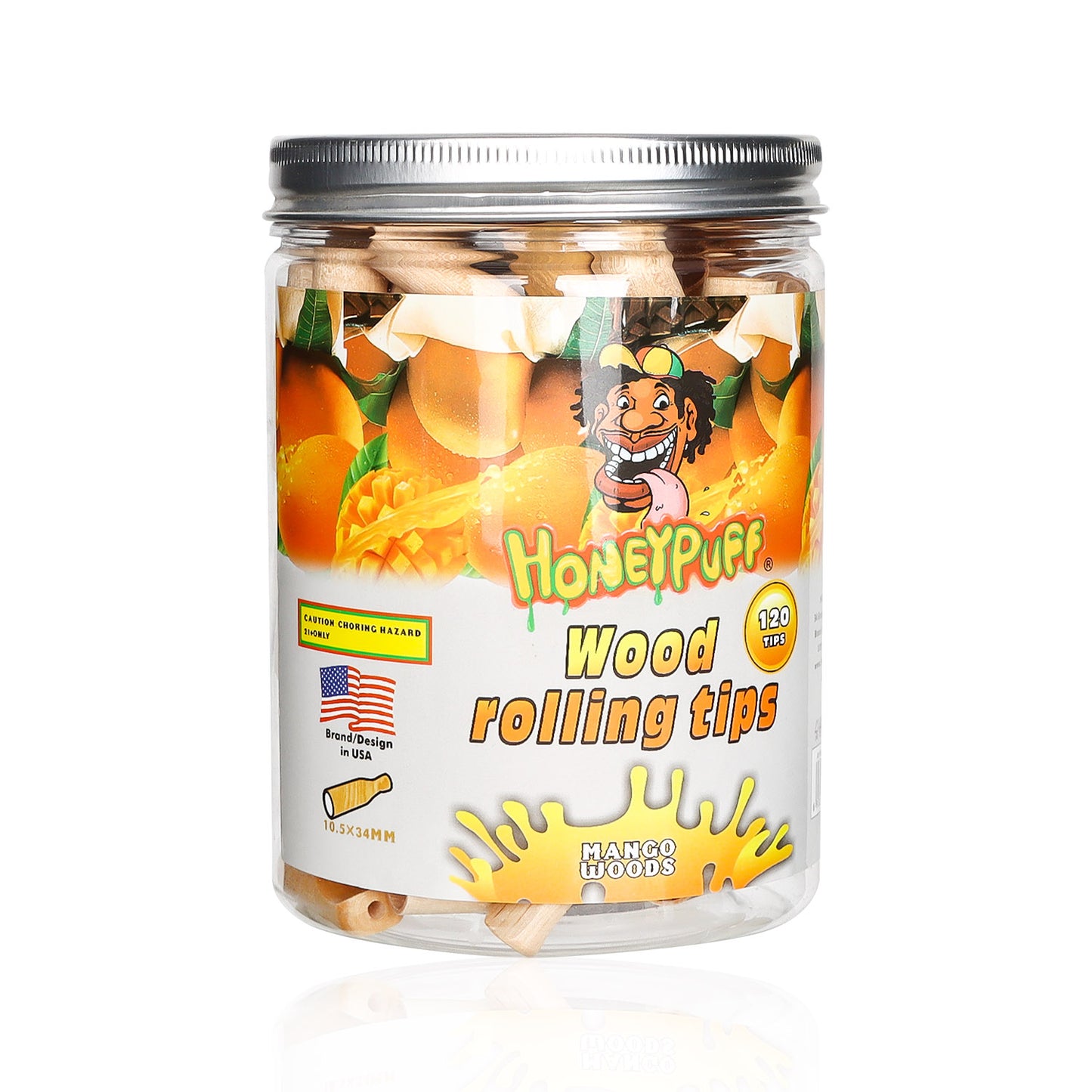 HONEYPUFF Mango Flavored Wood Rolling Filter Tips, 34 mm Cigarette Holder, 120 Tips / Jar