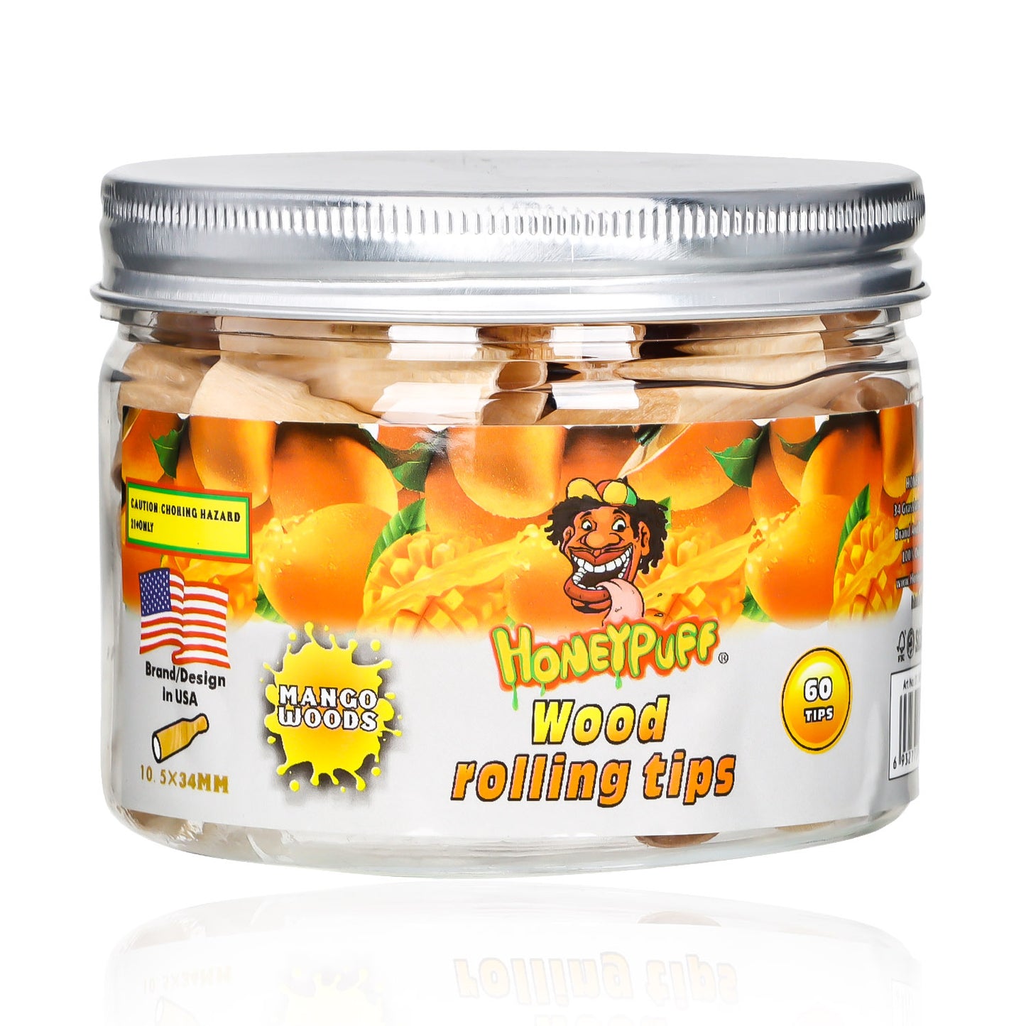 HONEYPUFF Mango Flavored Wood Rolling Filter Tips, 34 mm Cigarette Holder, 60 Tips / Jar