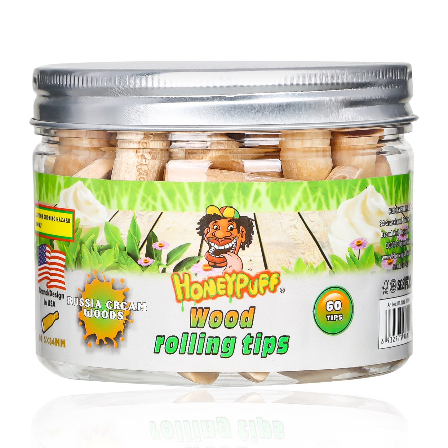 HONEYPUFF Russia Cream Flavored Wood Rolling Filter Tips, 34 mm Cigarette Holder, 60 Tips / Jar