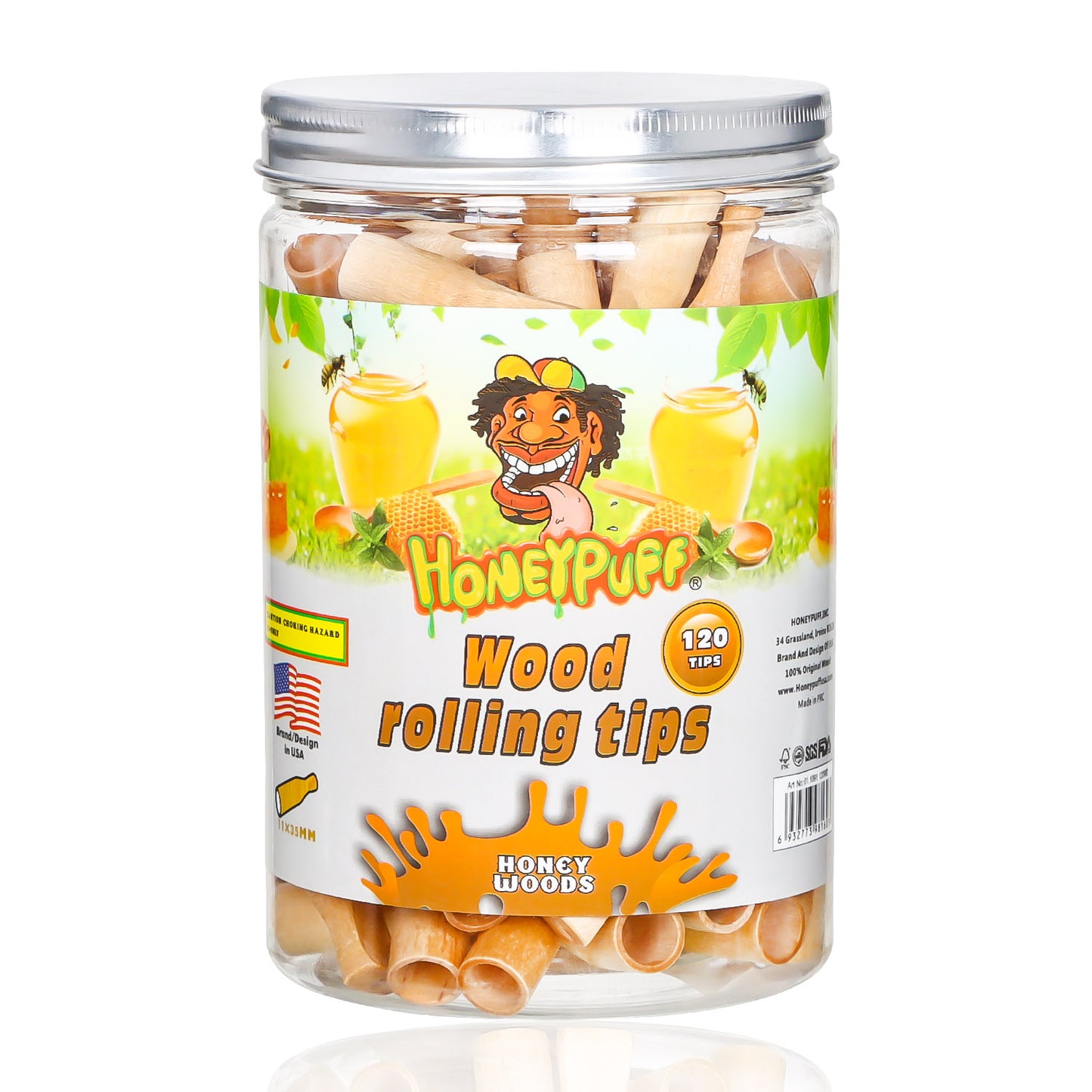HONEYPUFF Honey Flavored Wood Rolling Filter Tips, 35 mm Cigarette Holder, 120 Tips / Jar