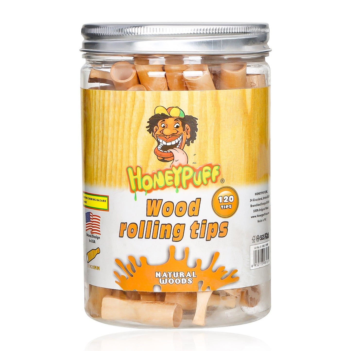 HONEYPUFF Organic Flavored Cigarette Holder, 35 mm Wood Mouth Tips, 120 Tips / Jar