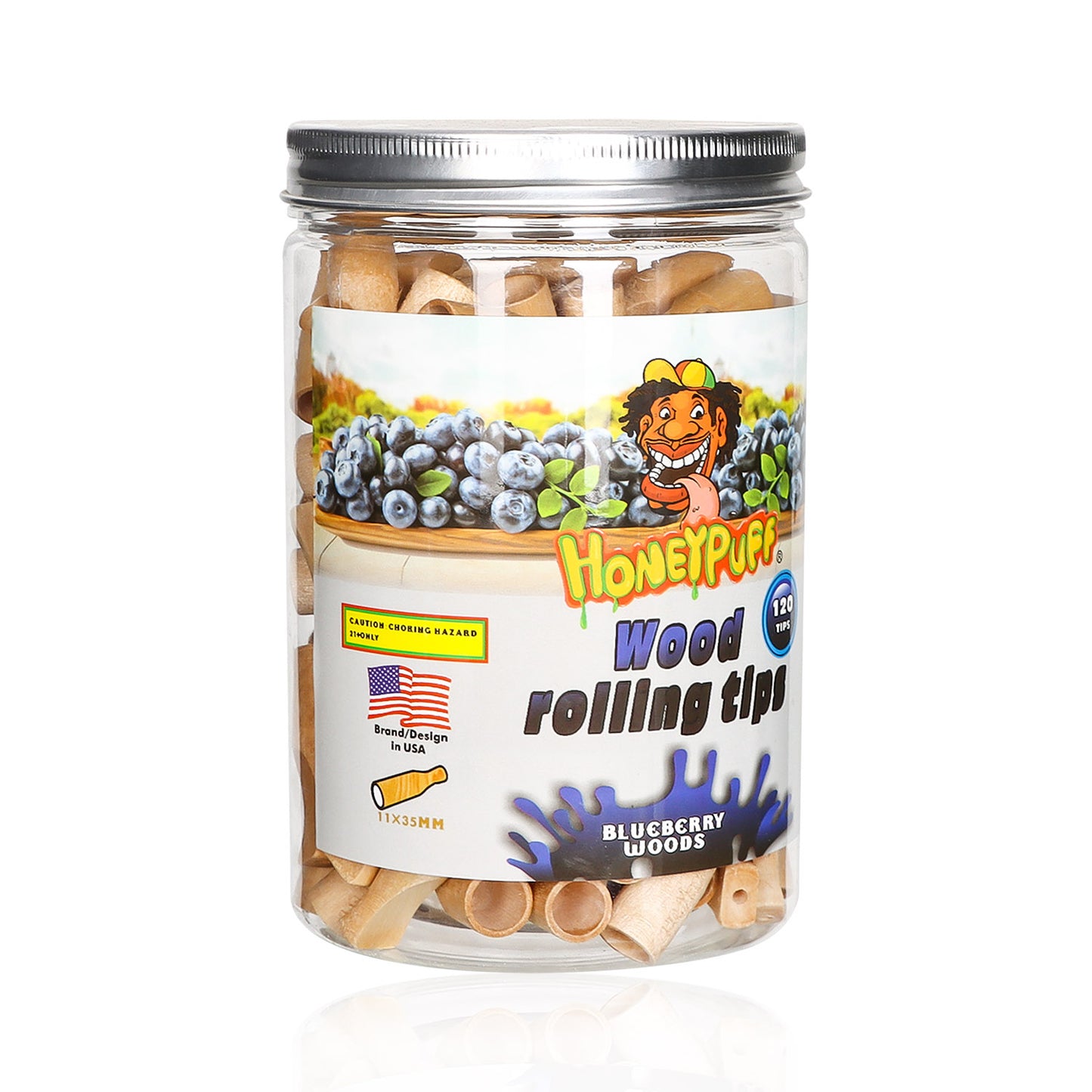 HONEYPUFF Blueberry Flavored Wood Rolling Filter Tips, 35 mm Cigarette Holder, 120 Tips / Jar