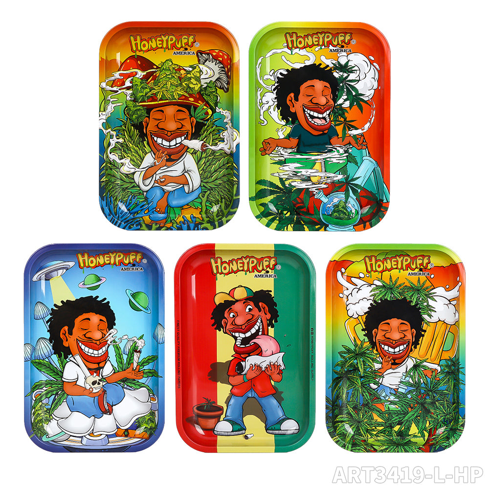 HONEYPUFF brand 287 * 189mm metal square with various designs, hot selling cigarette store accessories