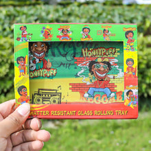 Load image into Gallery viewer, HONEYPUFF Glass Rolling Tray, Shatter Resistant Cigarette Rolling Tray, Rasta Style Rolling Paper Tray, 6.3” x 4.7” Size Cigarette Rolling Tray
