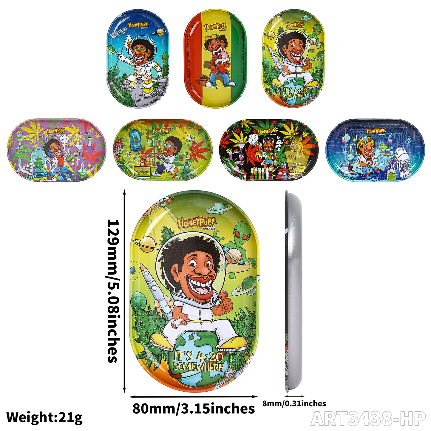 HONEYPUFF brand 130*80mm metal square rolling tray small rolling tray with various designs