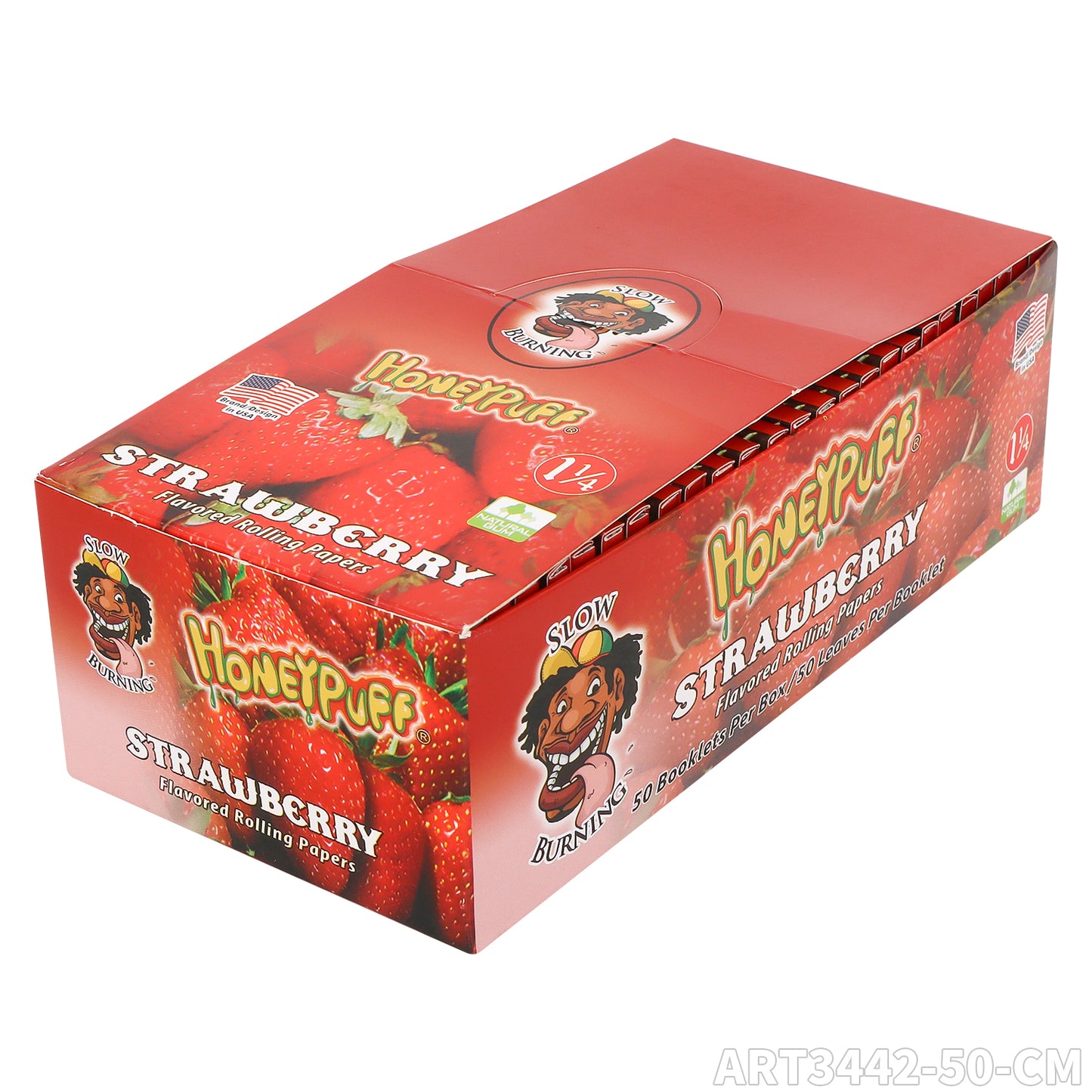 HONEYPUFF 1 1/4 Size Strawberry Flavored Rolling Papers, Slow Burning Cigarette Rolling Papers (50 PCS)
