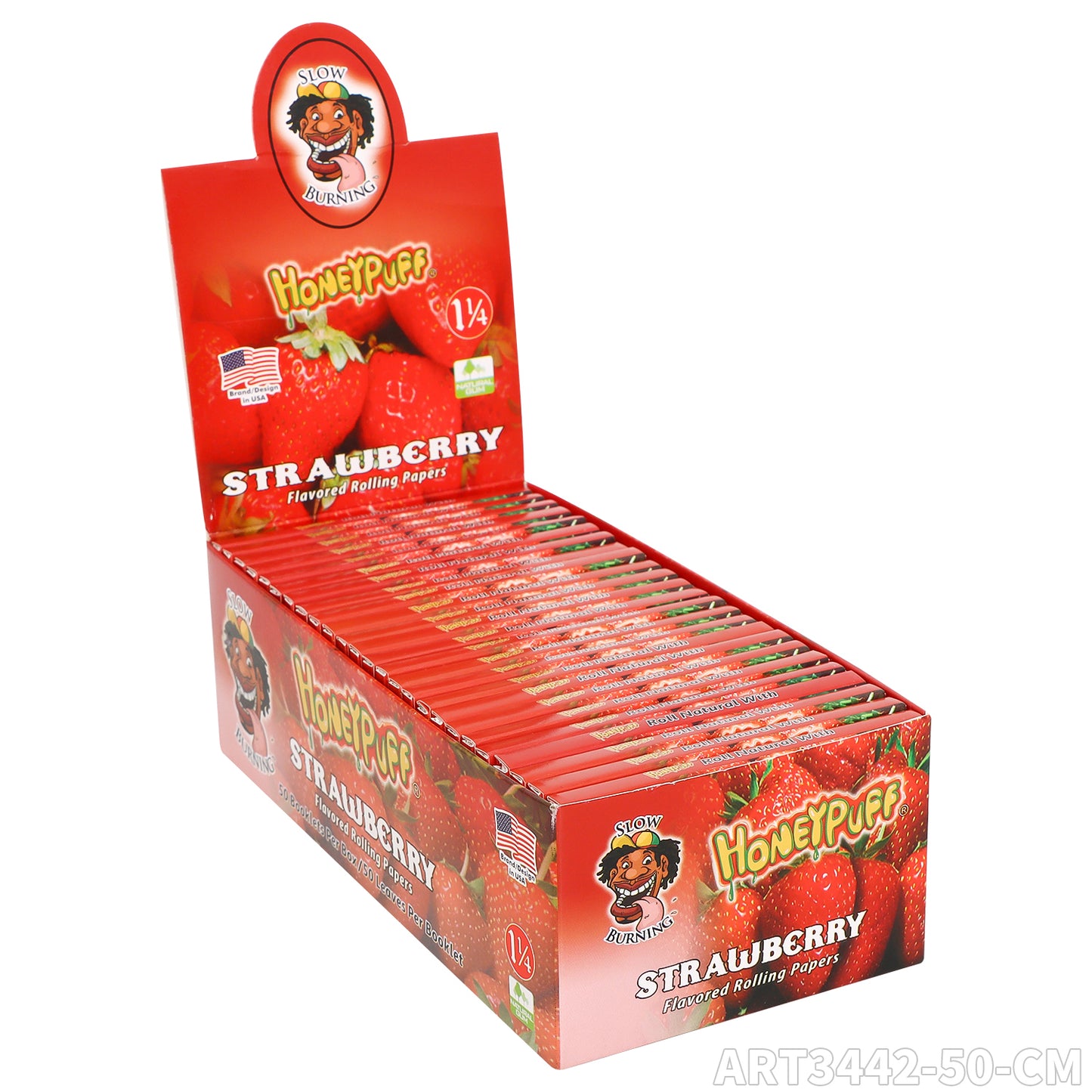 HONEYPUFF 1 1/4 Size Strawberry Flavored Rolling Papers, Slow Burning Cigarette Rolling Papers (50 PCS)