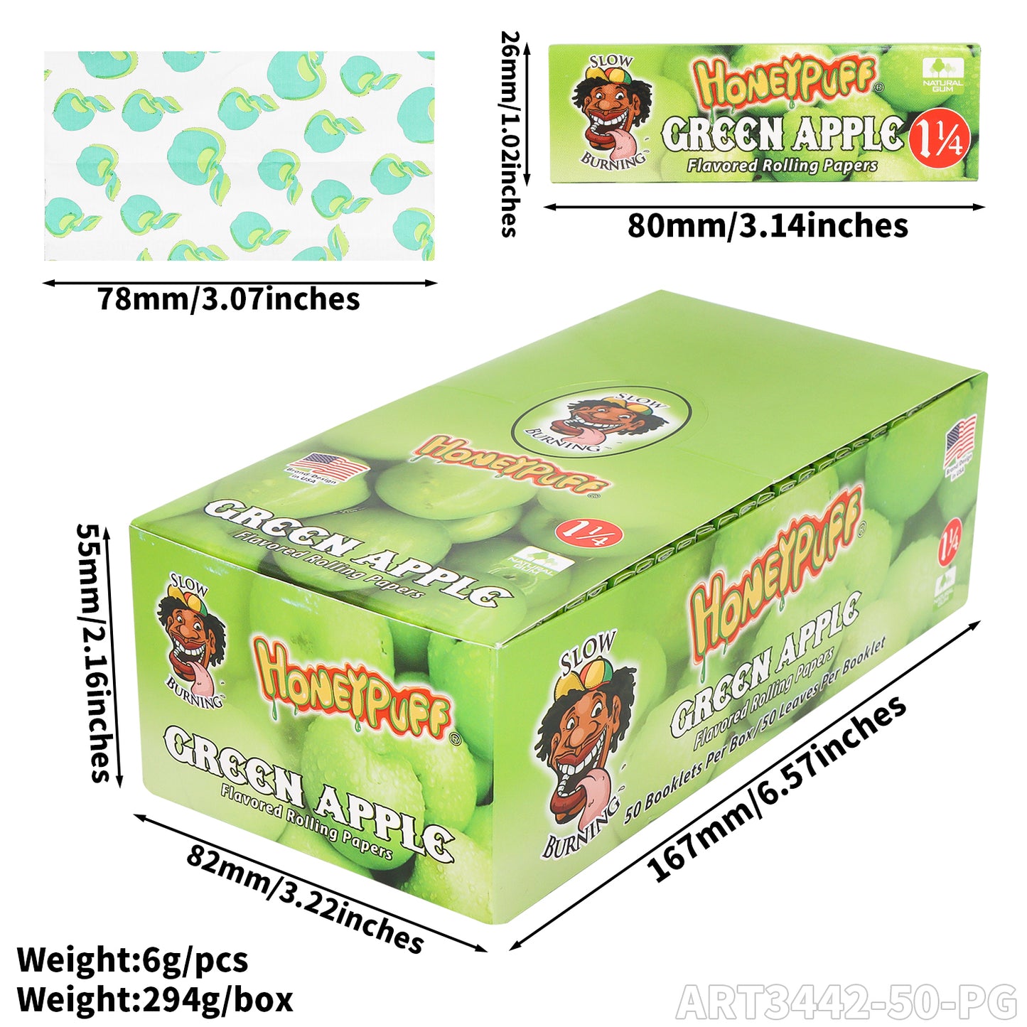 HONEYPUFF 1 1/4 Size Cherry Flavored Rolling Papers, Slow Burning Cigarette Rolling Papers (50 PCS)