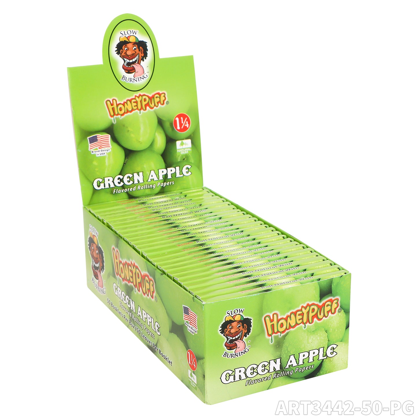 HONEYPUFF 1 1/4 Size Apple Flavored Rolling Papers, Slow Burning Cigarette Rolling Papers (50 PCS)