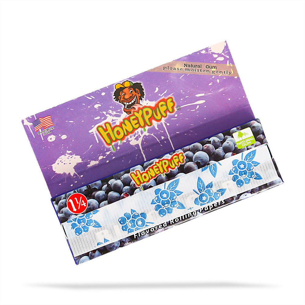 HONEYPUFF 1 1/4 Size Blueberry Flavored Rolling Papers 12 Packs Flavored Rolling Papers