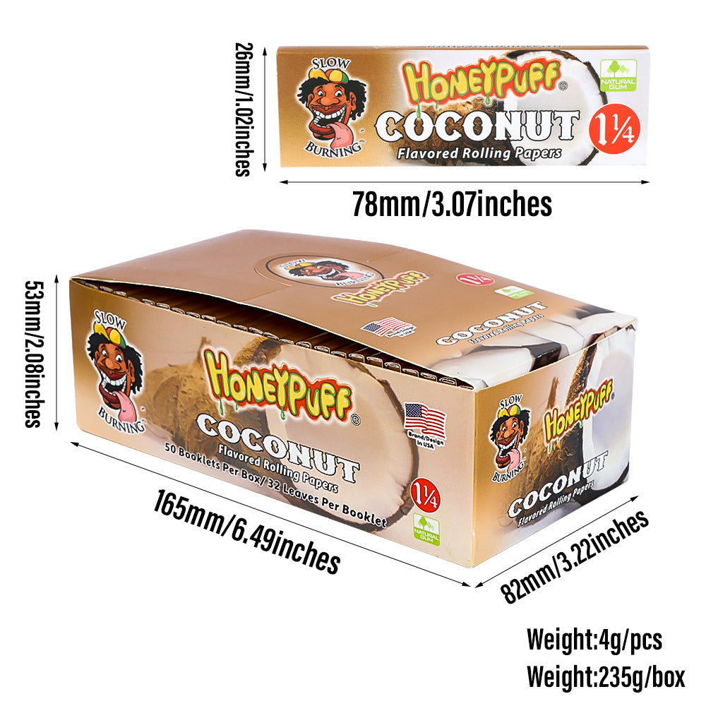 HONEYPUFF 1 1/4 Size Coconut Flavored Rolling Papers 12 Packs Flavored Rolling Papers