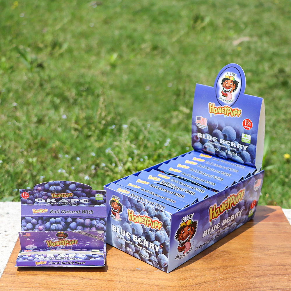HONEYPUFF 1 1/4 Size Blueberry Flavored Rolling Papers 12 Packs Flavored Rolling Papers