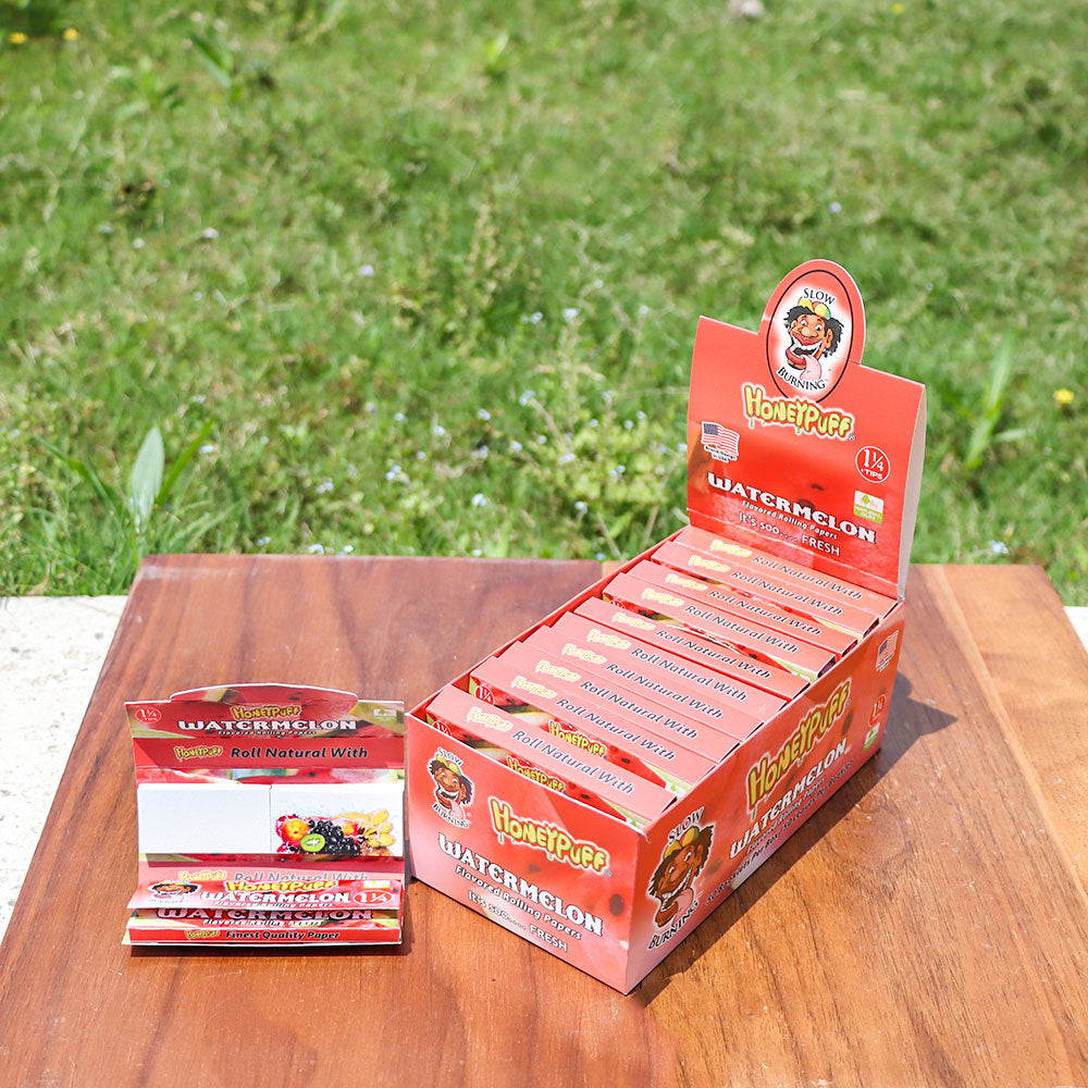 HONEYPUFF 1 1/4 Size Watermelon Flavored Rolling Papers 12 Packs Flavored Rolling Papers