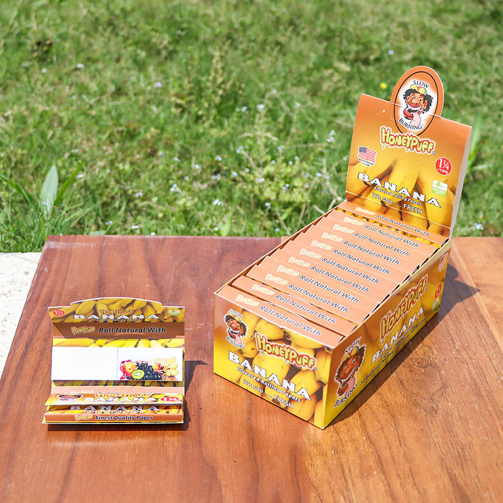 HONEYPUFF 1 1/4 Size Banana Flavored Rolling Papers 12 Packs Flavored Rolling Papers