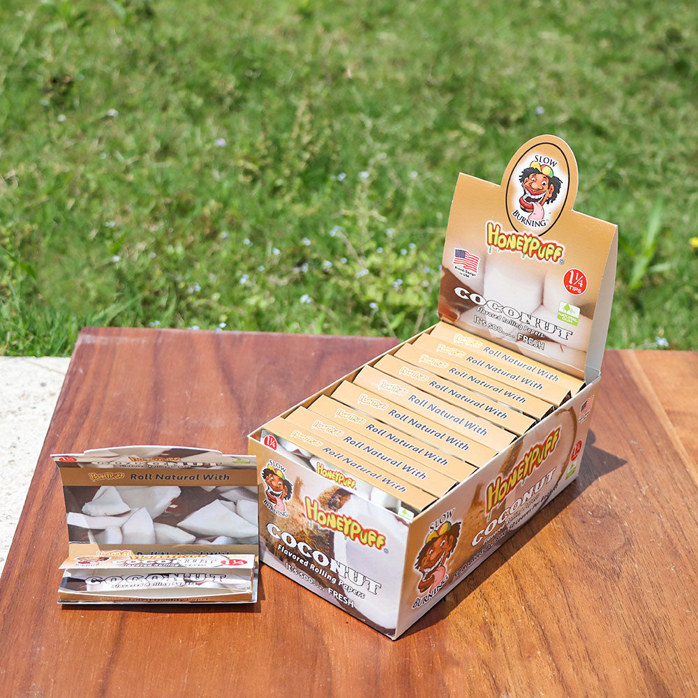 HONEYPUFF 1 1/4 Size Coconut Flavored Rolling Papers 12 Packs Flavored Rolling Papers