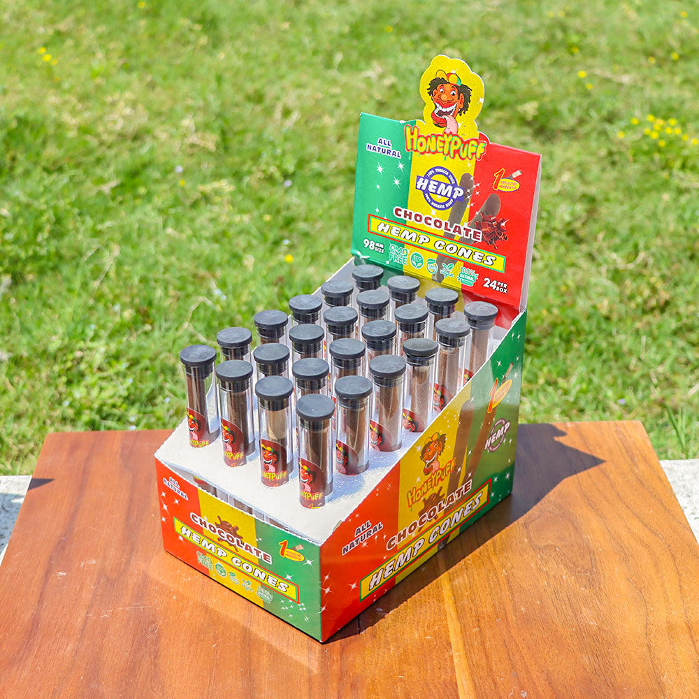 Cônes pré-roulés au chocolat Honeypuff 98 mm, cônes à rouler avec embouts en bois et porte-cigarette en verre, 1 tube, 24 tubes par boîte