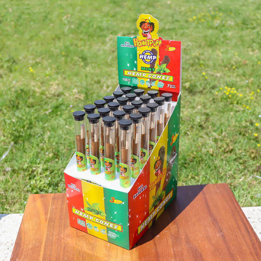 HONEYPUFF Mint Flavors Pre Rolled Cones with Tips, King Size Pre Rolled Rolling Paper, Natural Rolling Papers & Glass Cigarette Holder, 3Cone/Tube 24Tubes/Box