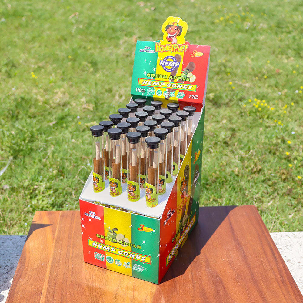 HONEYPUFF Green Apple Flavors Pre Rolled Cones with Tips, King Size Pre Rolled Rolling Paper, Natural Rolling Papers & Glass Cigarette Holder, 3Cone/Tube 24Tubes/Box
