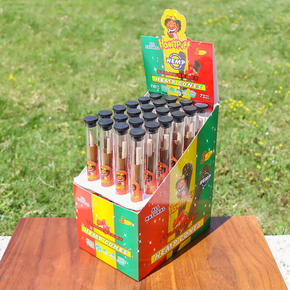 HONEYPUFF 110mm 10 Flavored Pre Rolled Cones, Wood Tips Rolling Cones & Glass Cigarette Holder, 1 PCS /Tube 24Tubes / Box