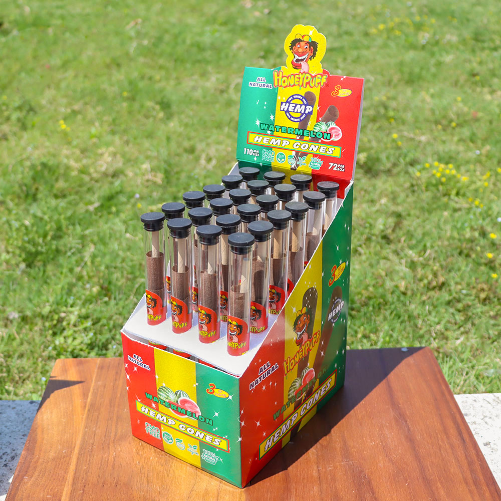 HONEYPUFF 110mm 10 Flavored Pre Rolled Cones, Wood Tips Rolling Cones & Glass Cigarette Holder, 1 PCS /Tube 24Tubes / Box