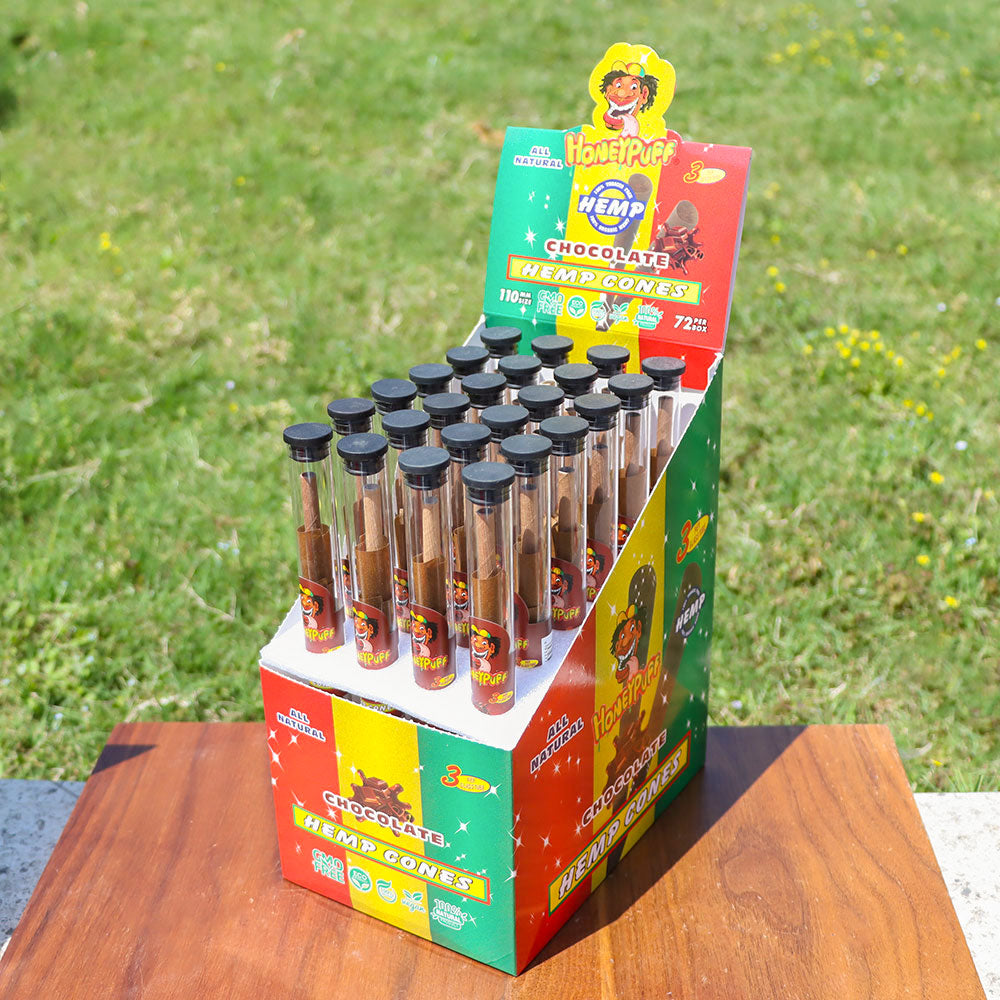 HONEYPUFF 110mm 10 Flavored Pre Rolled Cones, Wood Tips Rolling Cones & Glass Cigarette Holder, 1 PCS /Tube 24Tubes / Box