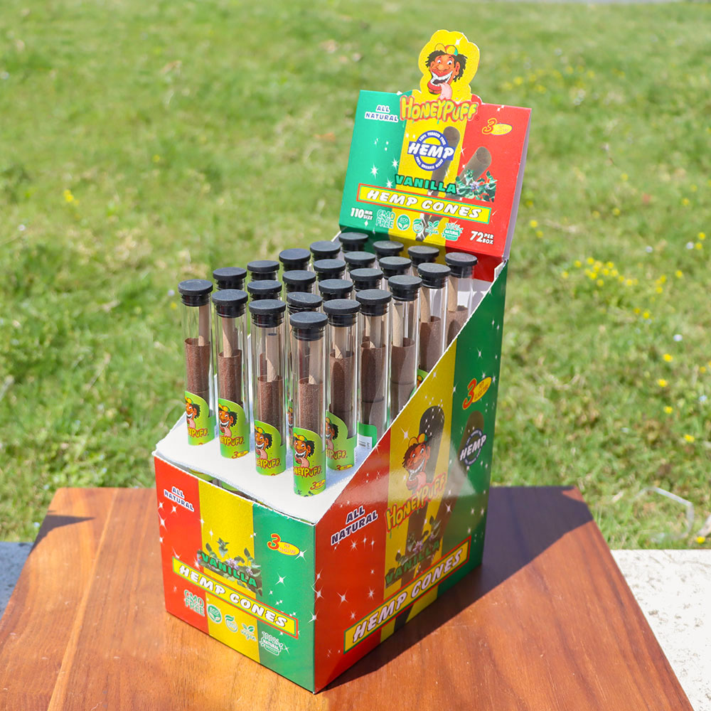 HONEYPUFF 110mm 10 Flavored Pre Rolled Cones, Wood Tips Rolling Cones & Glass Cigarette Holder, 1 PCS /Tube 24Tubes / Box