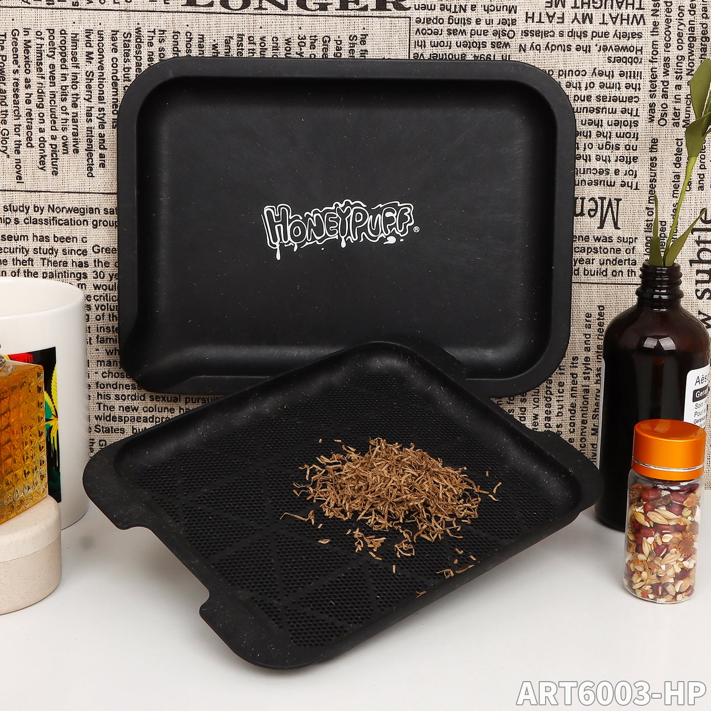 HONEYPUFF combined multi-functional metal tinplate cigarette tray, 178*x121mm portable cigarette rolling paper tray, square iron tray smoking accessories