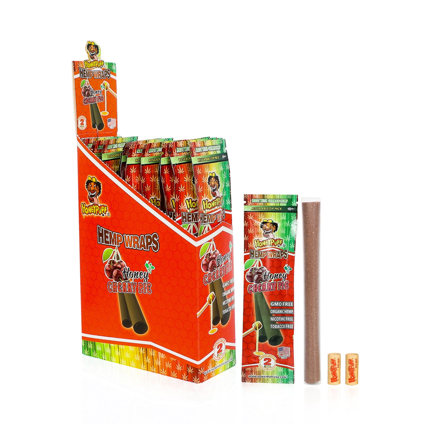 HONEYPUFF Cherry Flavored Pre Rolled Cones, King Size Pre Rolled Rolling Paper with Tips, Slow Burning Rolling Cones, 2 PCS / Pack 12 Packs / Box
