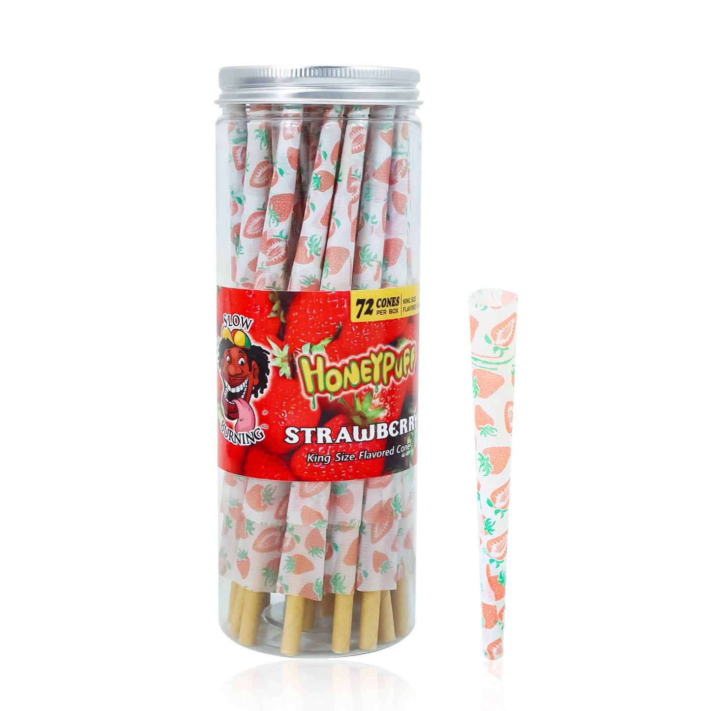 HONEYPUFF Strawberry Flavor Pre Rolled Cones, King Size Pre Rolled Rolling Paper with Tips, Slow Burning Papers (72 PCS)