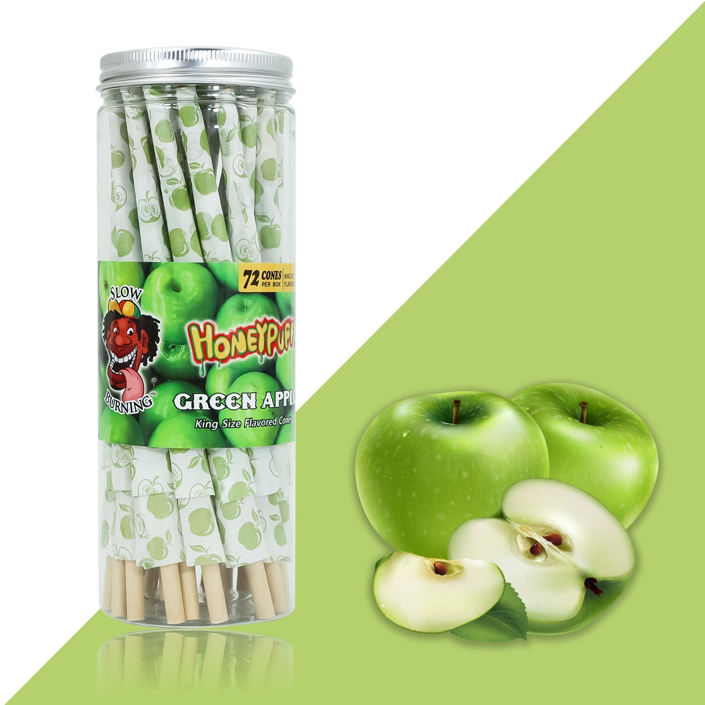 HONEYPUFF Green Apple Flavored Pre Rolled Cones, King Size Rolling Cones with Tips, 72 Pcs Pre Rolled Rolling Paper, Slow Burning Rolling Papers