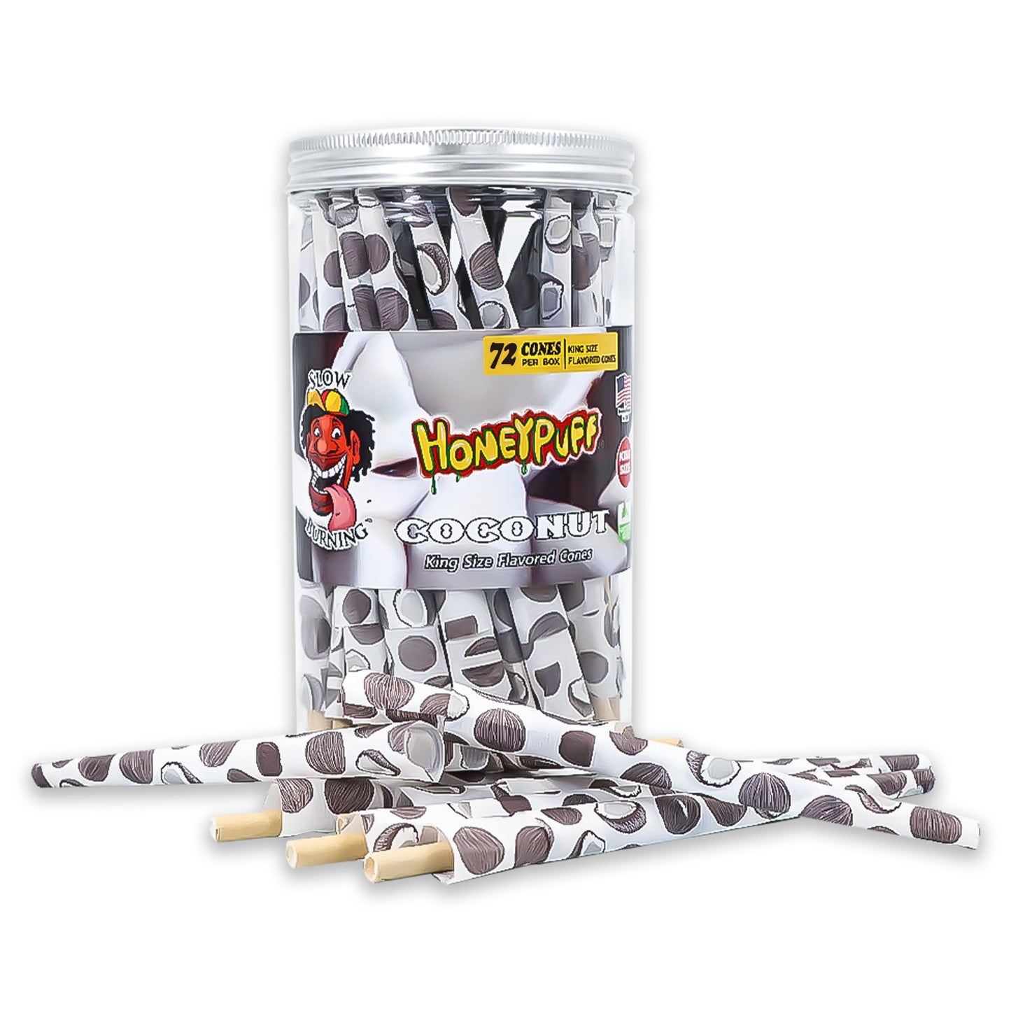 HONEYPUFF Kokosnussgeschmack Vorgerollte Tüten, King Size Vorgerolltes Zigarettenpapier, Natürliches Zigarettenpapier mit Tips, 72 Tüten