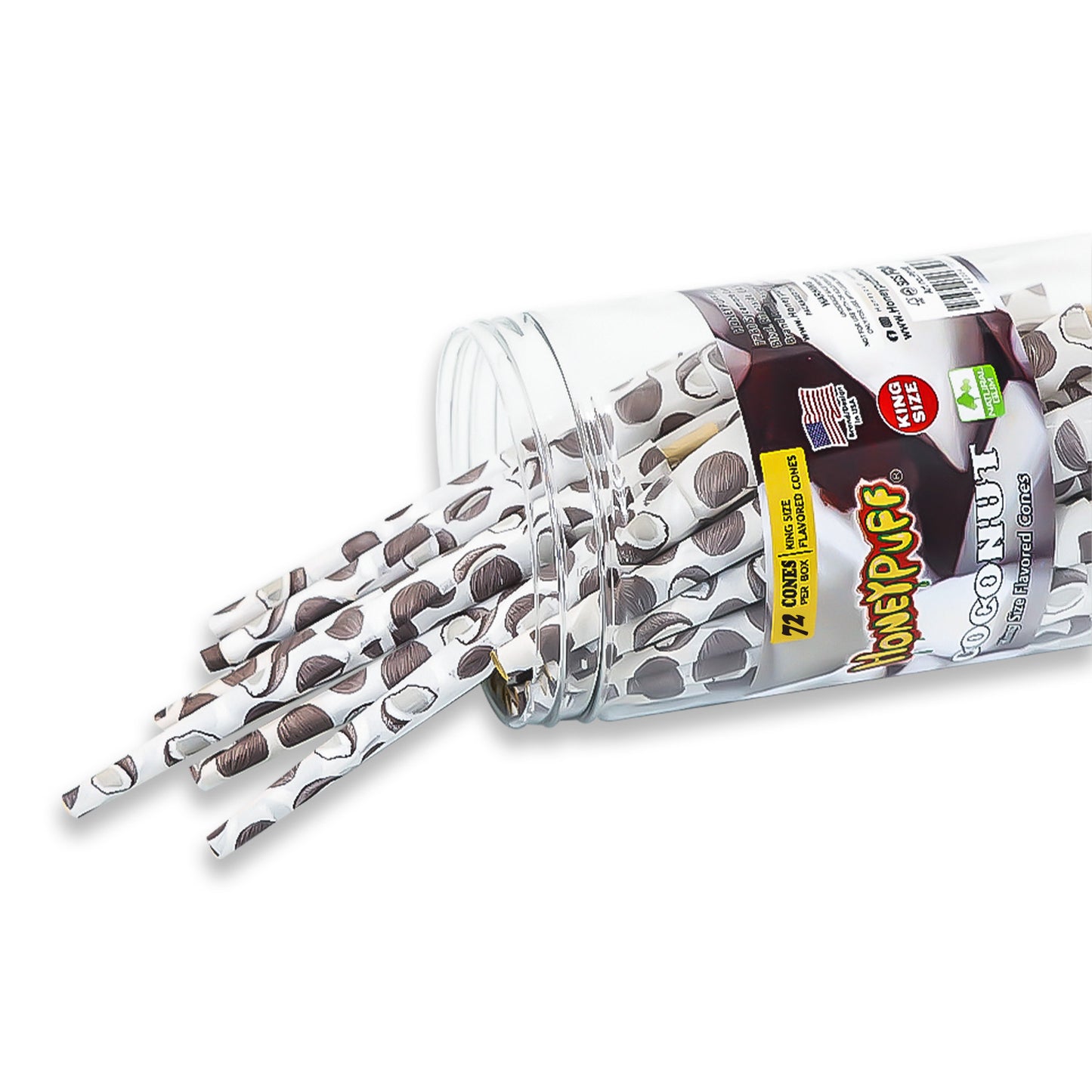 HONEYPUFF Kokosnussgeschmack Vorgerollte Tüten, King Size Vorgerolltes Zigarettenpapier, Natürliches Zigarettenpapier mit Tips, 72 Tüten