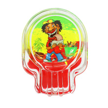 Load image into Gallery viewer, HONEYPUFF decorated skull shape clear glass ashtray, 97*62mm portable round ashtray, desktop ashtray, smoking accessories