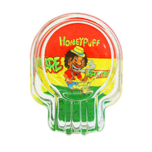 Load image into Gallery viewer, HONEYPUFF decorated skull shape clear glass ashtray, 105*30mm portable round ashtray, desktop ashtray, smoking accessories