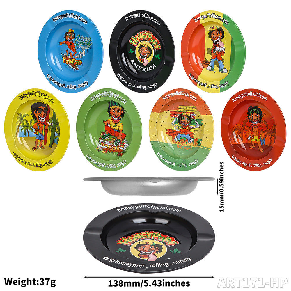 HONEYPUFF brand round metal ashtray round metal rolling tray with various designs