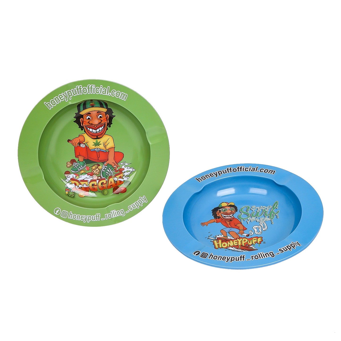 HONEYPUFF brand round metal ashtray round metal rolling tray with various designs