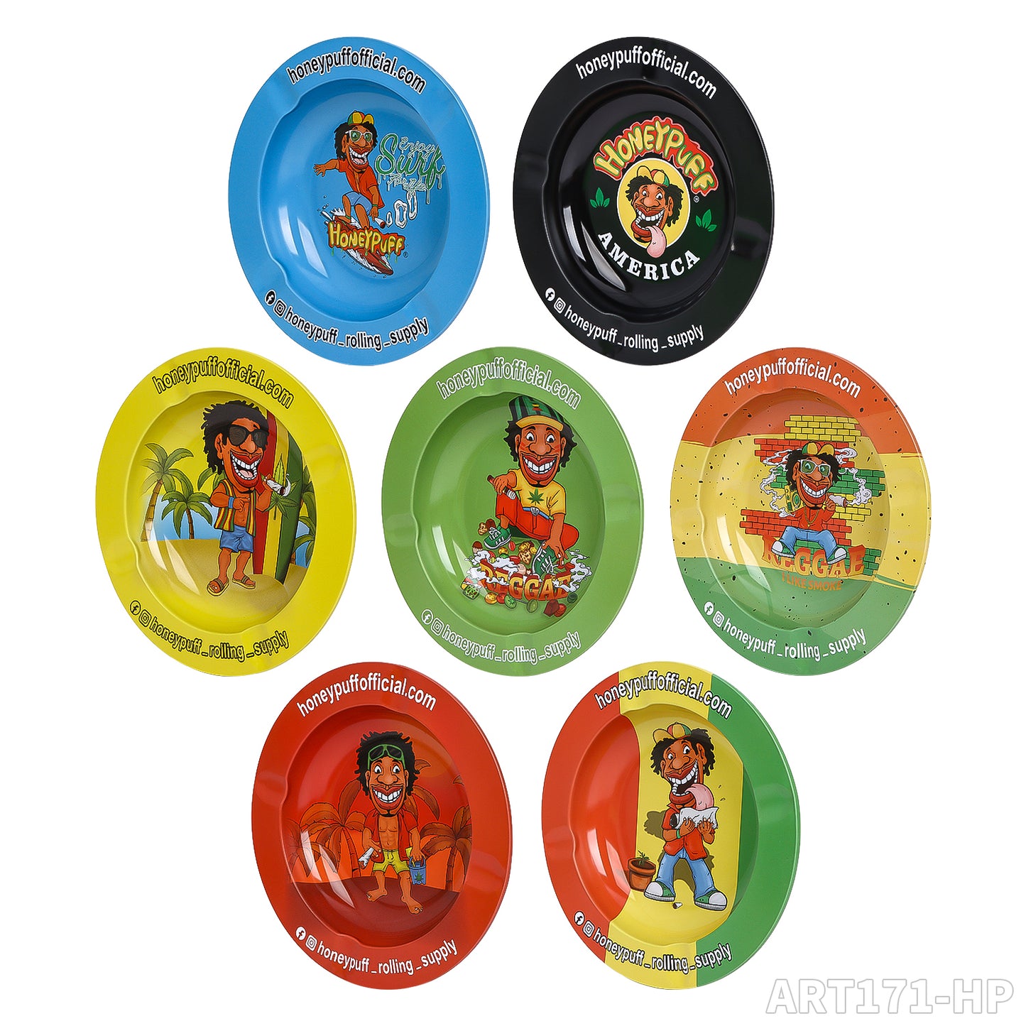 HONEYPUFF brand round metal ashtray round metal rolling tray with various designs