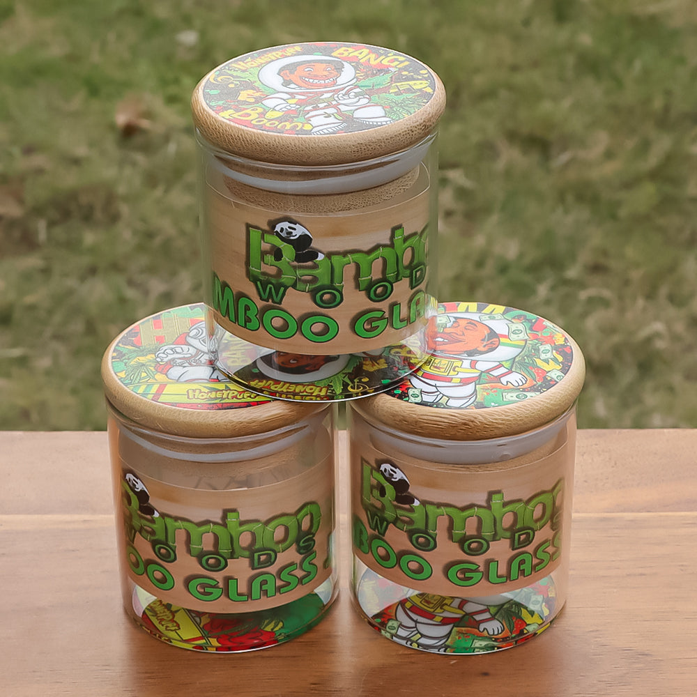 Honeypuff Herb Glass Jar Sticker Empty Storage Container Herb Glass Jar With Bamboo Lid