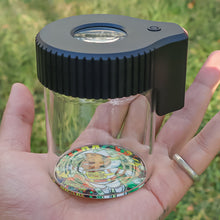 Load image into Gallery viewer, HONEYPUFF Light-Up Led Storage Jar, Air Tight & Magnifying View Jar, Black Color Jar Lid, Rechargeable Glass Jar Container 155 ml