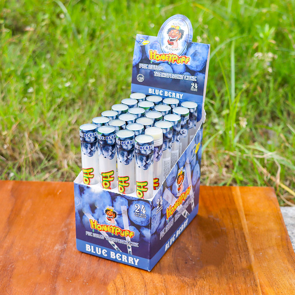 HONEYPUFF Blaubeergeschmack, vorgerollte Tüten, transparente Zigarettenpapiere, vorgerollte Kingsize-Zigarettenpapiere mit Tips, 2 Stück pro Tube