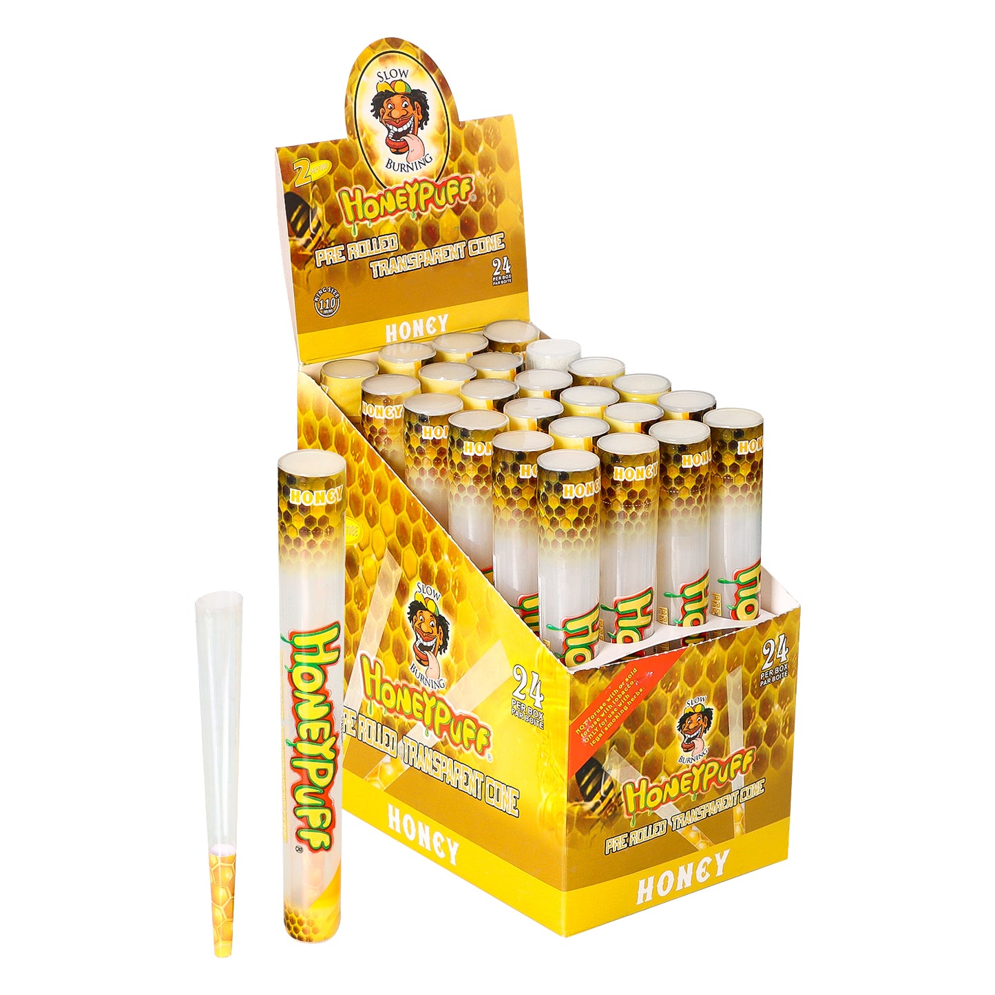 HONEYPUFF Honey Flavored Pre Rolled Cones, King Size Pre Rolled Rolling Paper with Tips, Transparent & Slow Burning Rolled Paper, 2 PCS per Tube